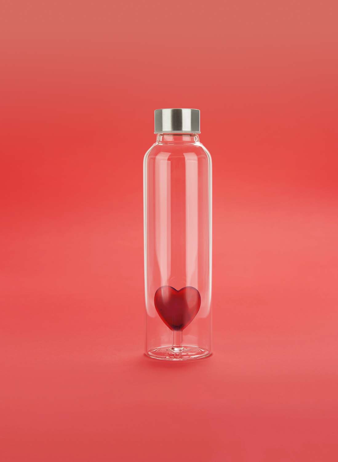 Flaska Love, Rött hjärta, 0,5 l Borosilikatglas