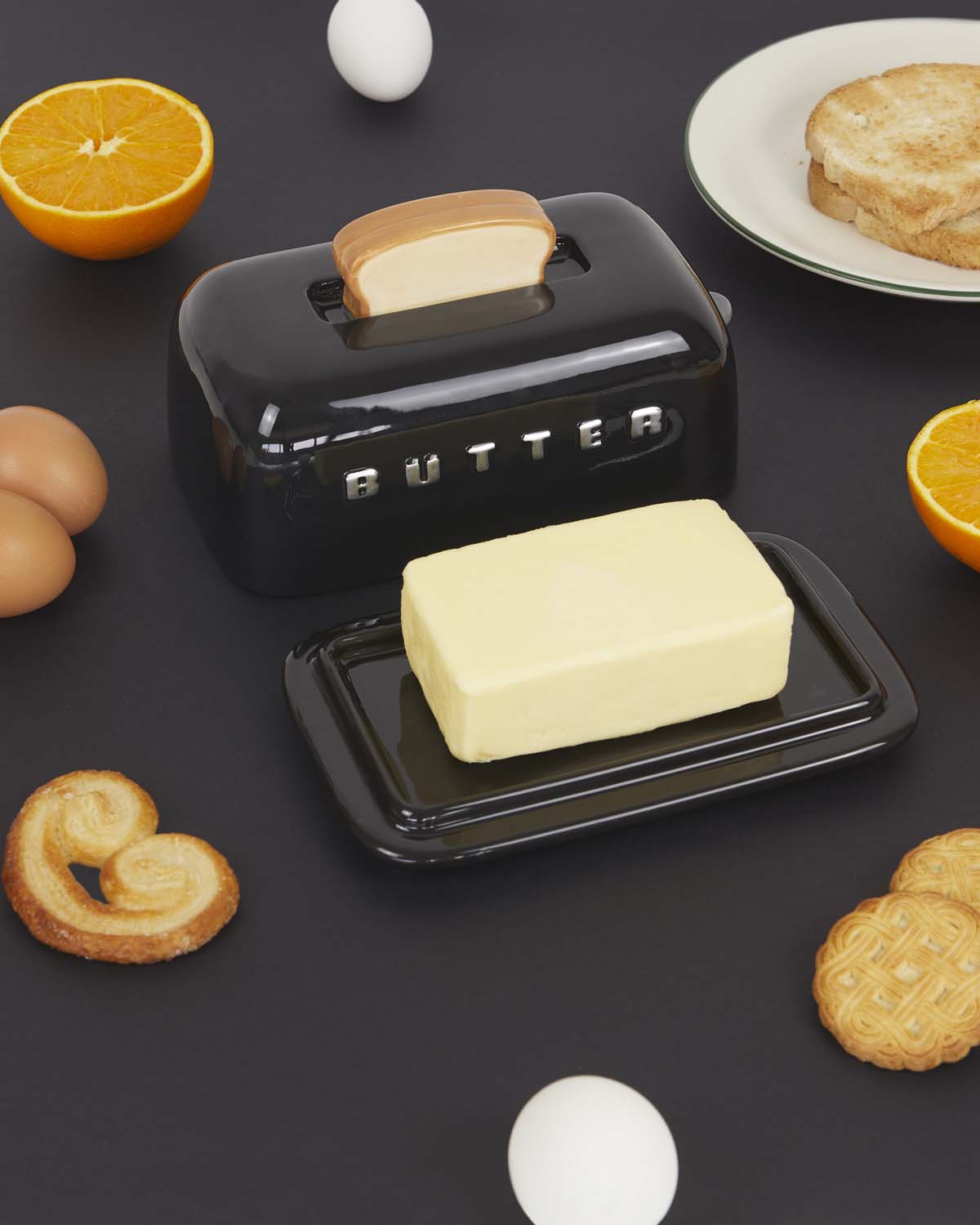 Smörbehållare med lock Toasty,  Svart