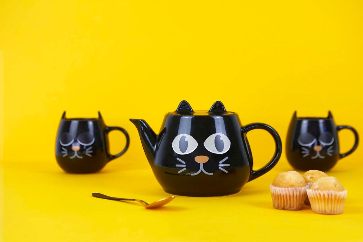 Kaffekoppar Wake cat  x 2 svart keramik