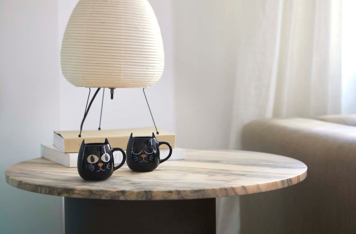 Kaffekoppar Wake cat  x 2 svart keramik