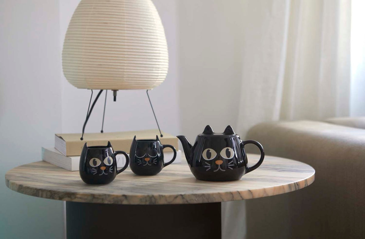 Kaffekoppar Wake cat  x 2 svart keramik