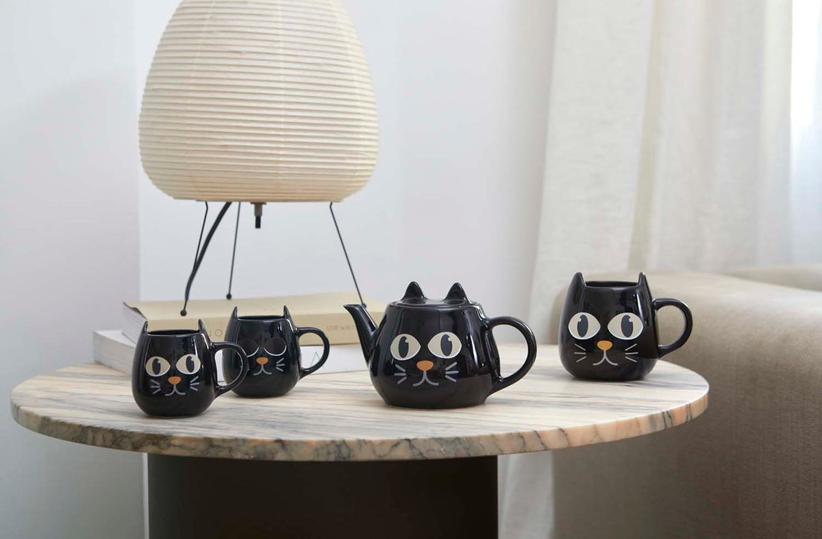 Kaffekoppar Wake cat  x 2 svart keramik