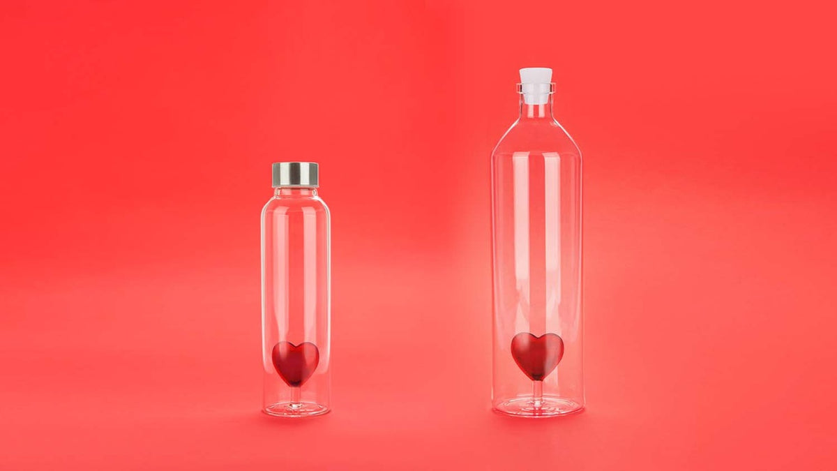 Flaska Love, Rött hjärta,  0,5 l  Borosilikatglas