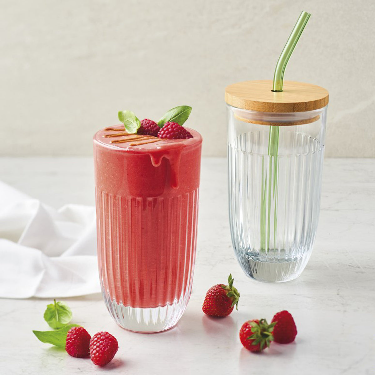 La Rochère Smoothieglas med Lock och Sugrör Ouessant