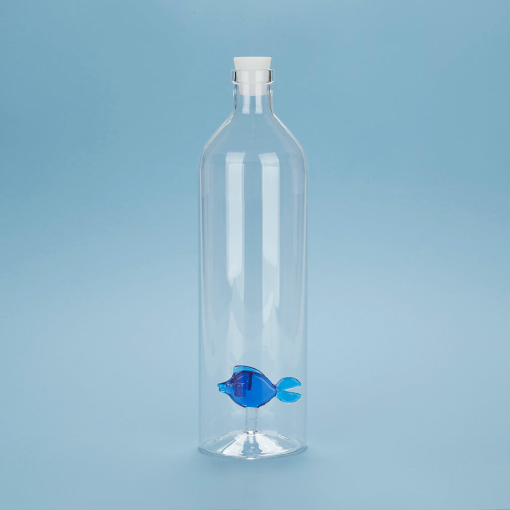 Flaska Atlantis, Blå Fisk 1,2l, Borosilikatglas