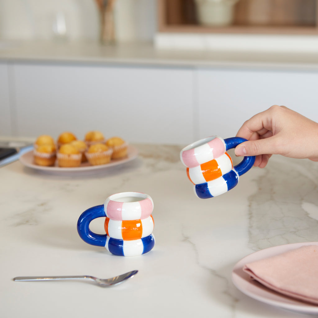 Set 2 Kaffekoppar i keramik Floats, blå